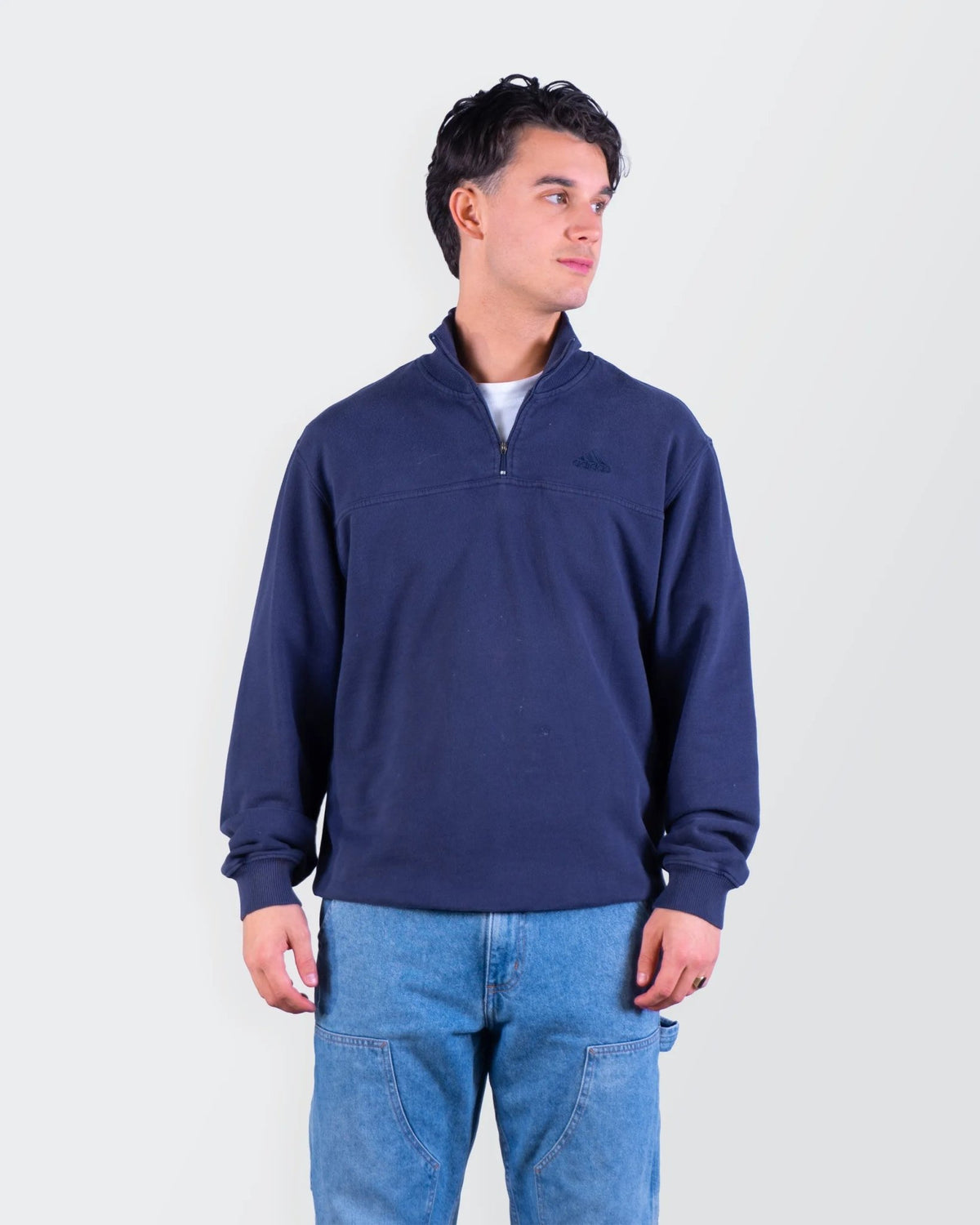 Adidas Navy Cotton Quarter - zip Sweater - L