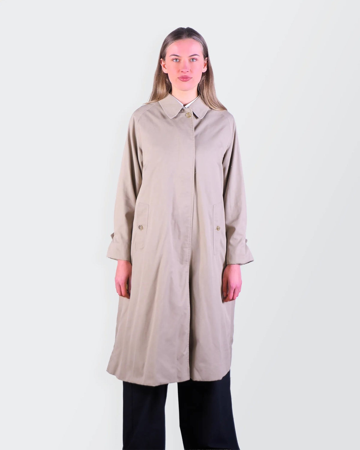 Burberry 1990's Beige Wool Raincoat - S