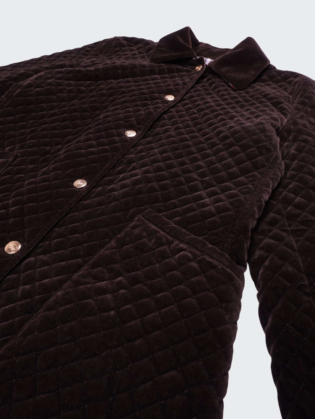 Burberry 1990's Brown Velvet Quilted Jacket - S
