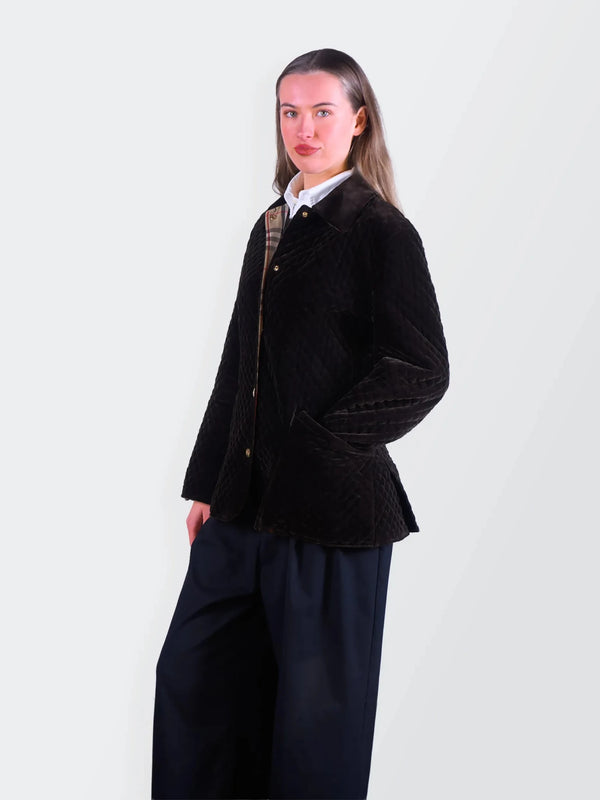 Burberry 1990's Brown Velvet Quilted Jacket - S