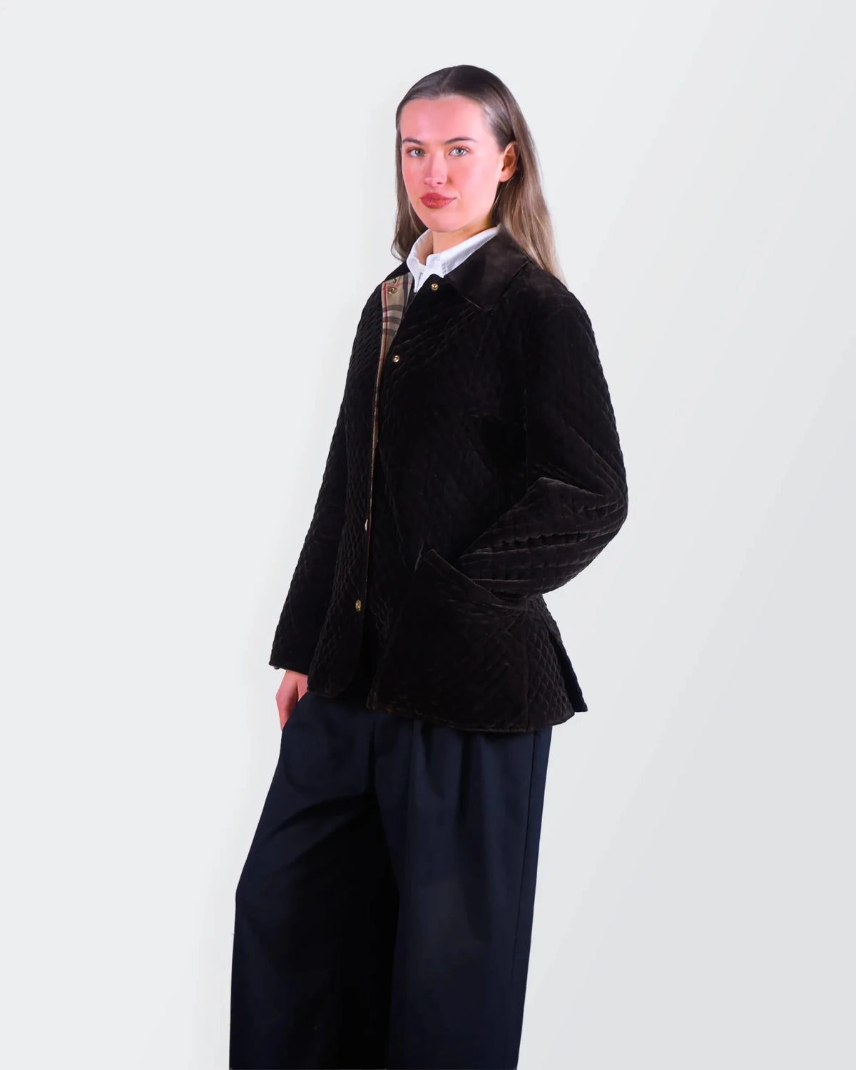 Burberry 1990's Brown Velvet Quilted Jacket - S