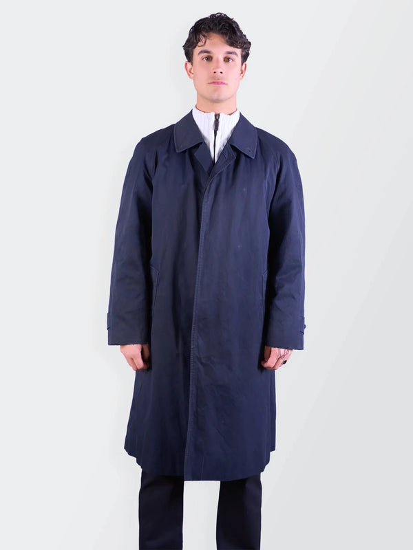 Burberry 1990's Navy Cotton Overcoat - M