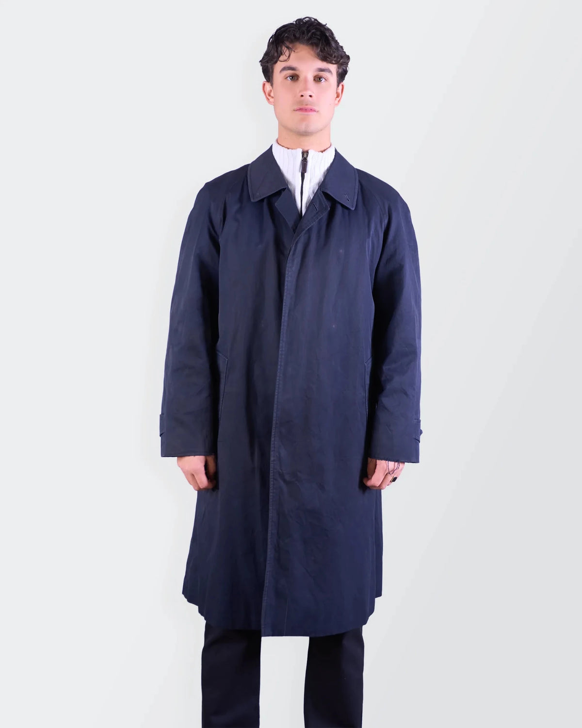 Burberry 1990's Navy Cotton Overcoat - M