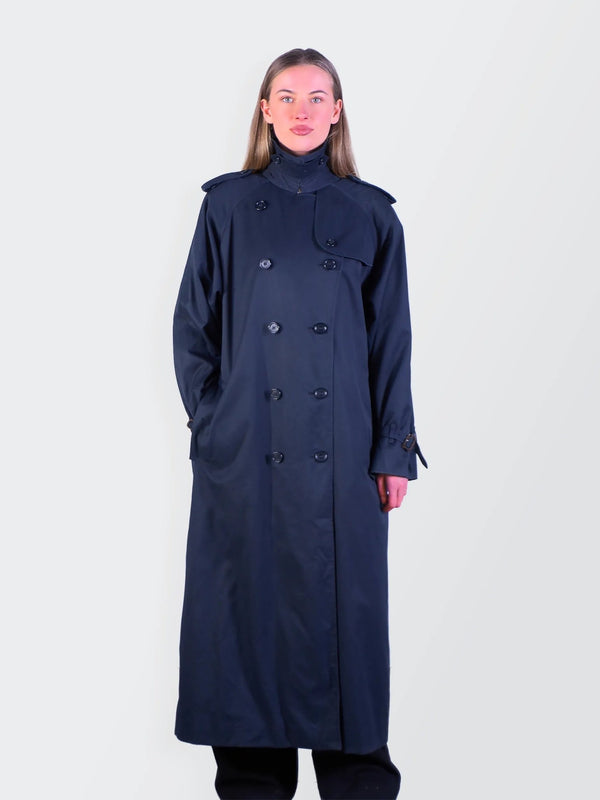 Burberry 1990's Navy Wool Trenchcoat - M