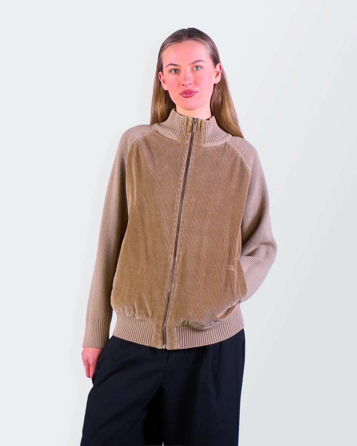 Burberry 2000's Beige Corduroy Zip Cardigan - S