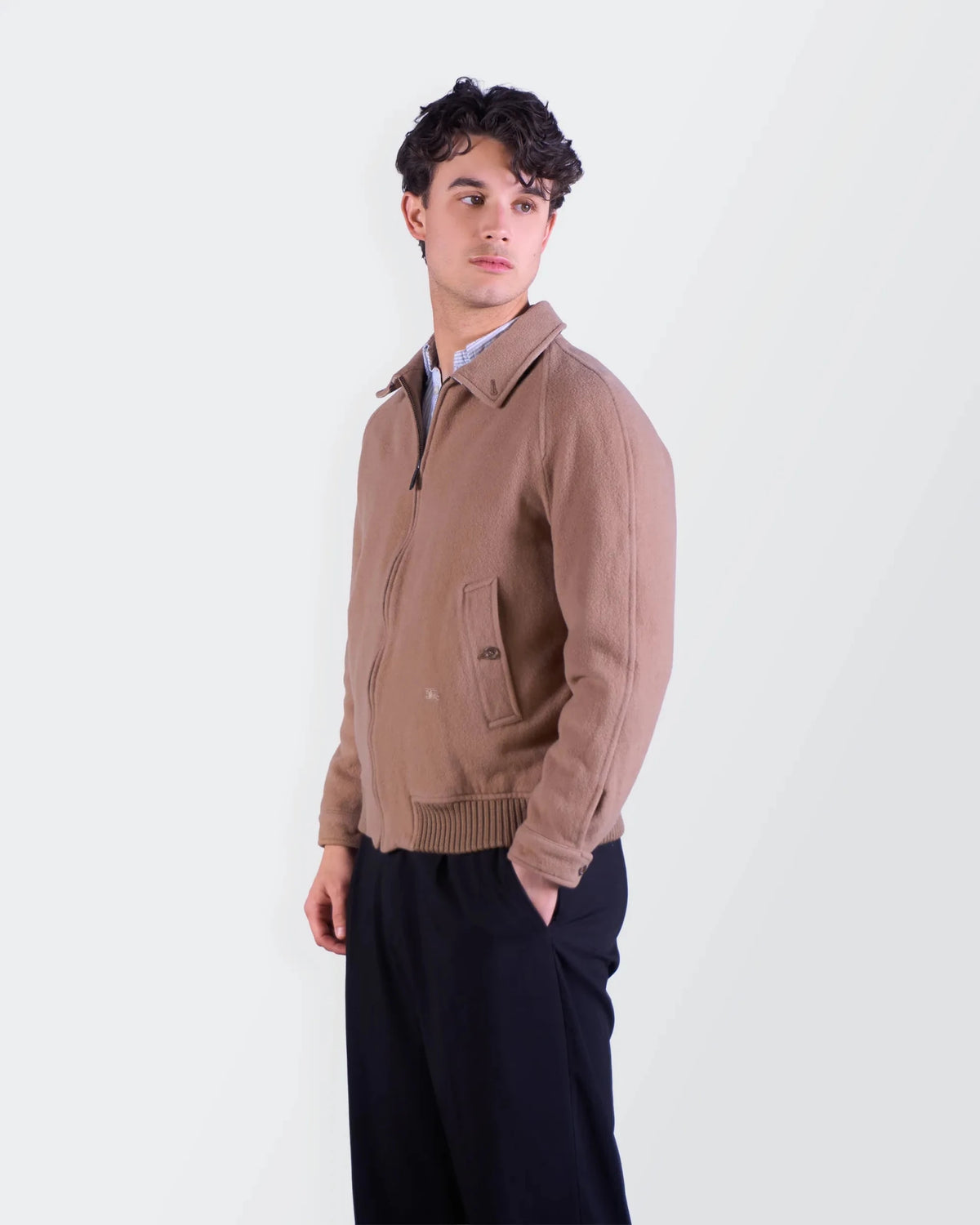 Burberry 2000's Brown Wool Bomber Jacket - S