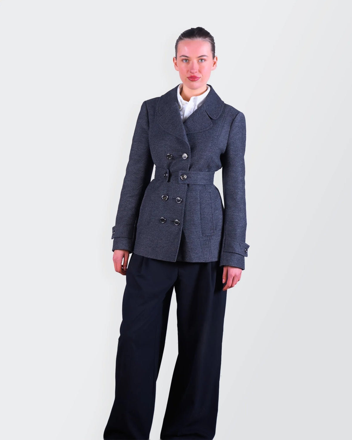 Burberry 2000's Grey Wool Peacoat - S