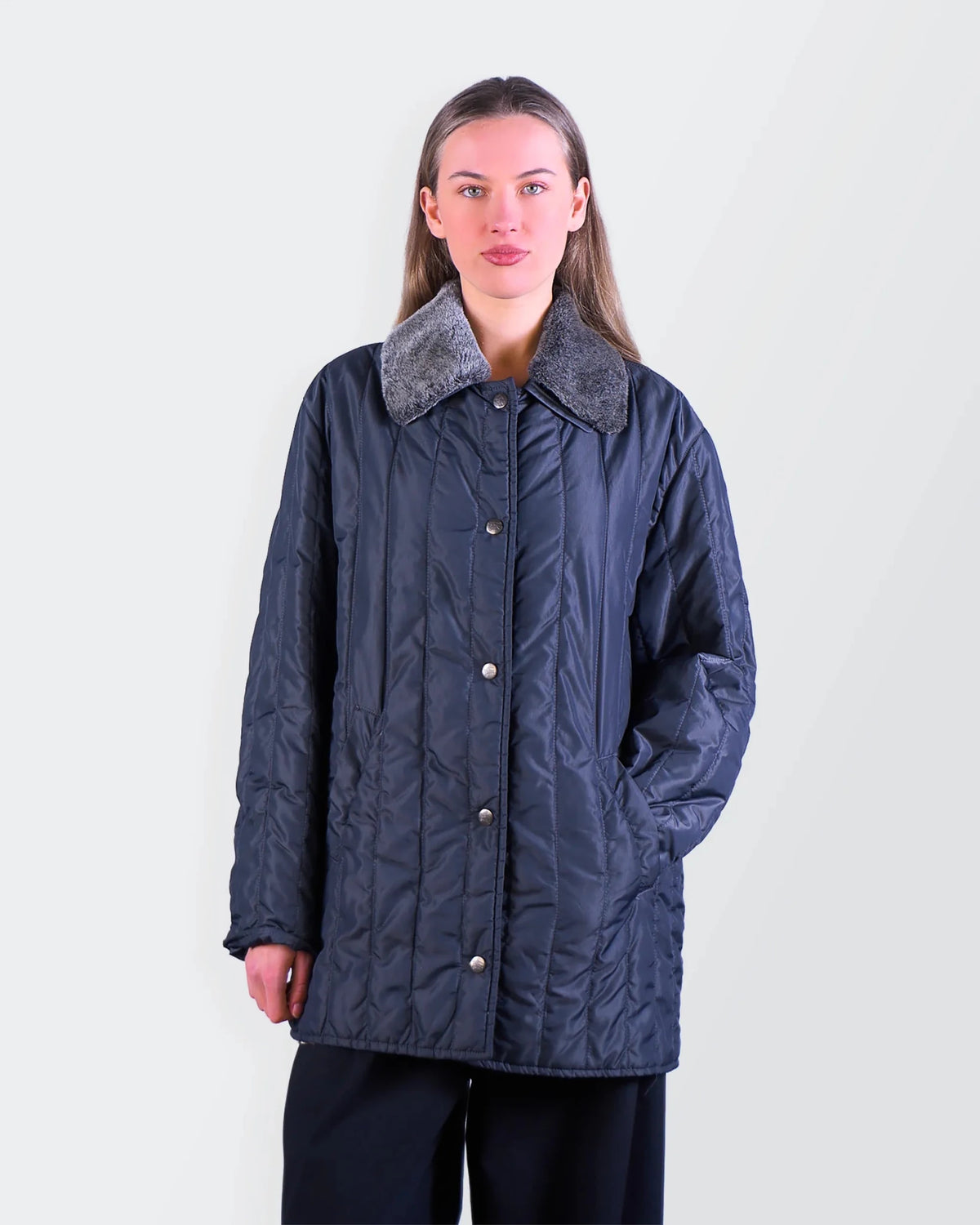 Burberry Blue Faux Fur Coat - M