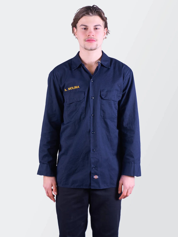 Dickies Navy Cotton Button - Up Shirt - M