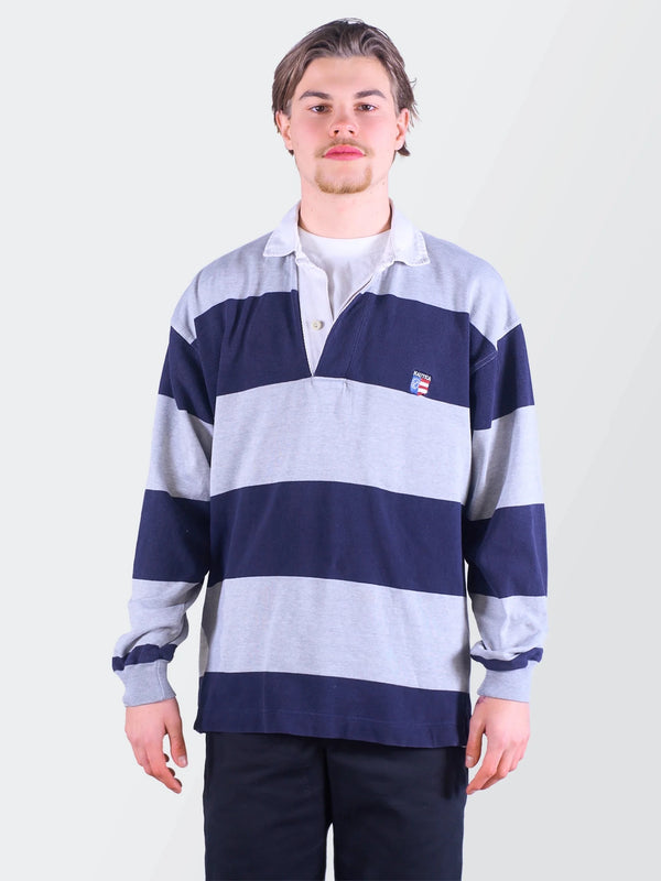 Nautica Navy Cotton Long Sleeve Polo Shirt - L