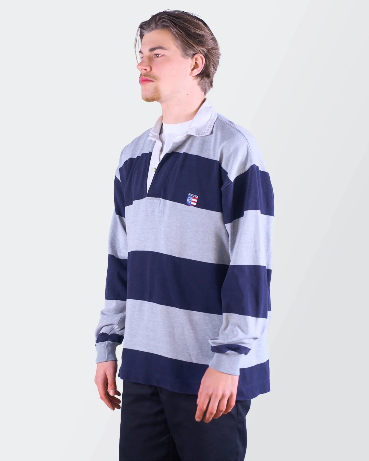 Nautica Navy Cotton Long Sleeve Polo Shirt - L