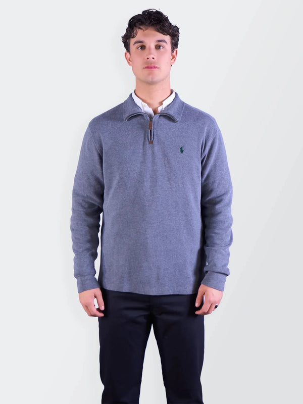 Ralph Lauren Blue Cotton Quarter - zip Sweater - M