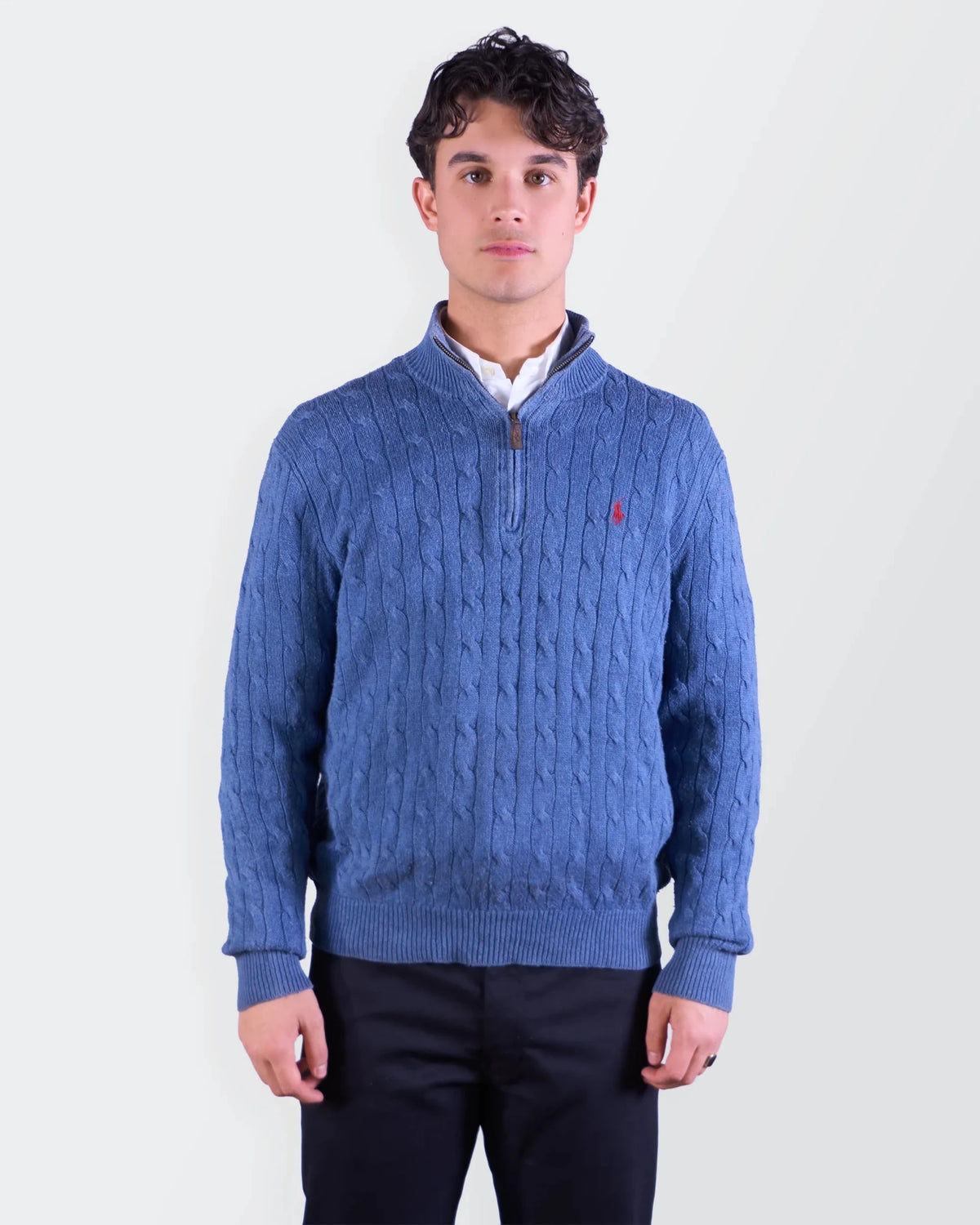 Ralph Lauren Blue Cotton Quarter - zip Sweater - M