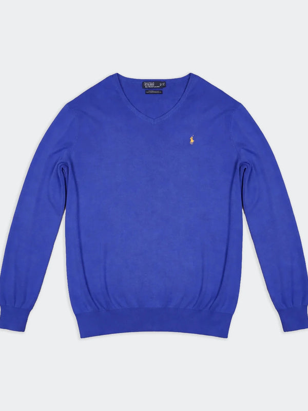 Ralph Lauren Blue Cotton V - neck Sweater - XL