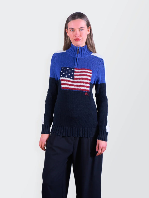 Ralph Lauren Blue Quarter - zip Sweater - S