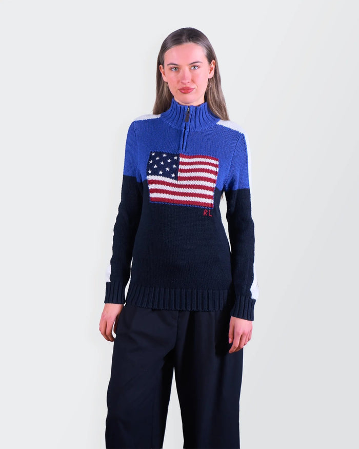 Ralph Lauren Blue Quarter - zip Sweater - S