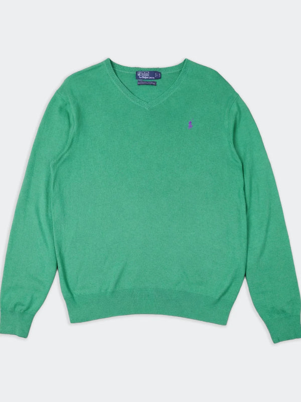 Ralph Lauren Green Cotton V - neck Sweater - M