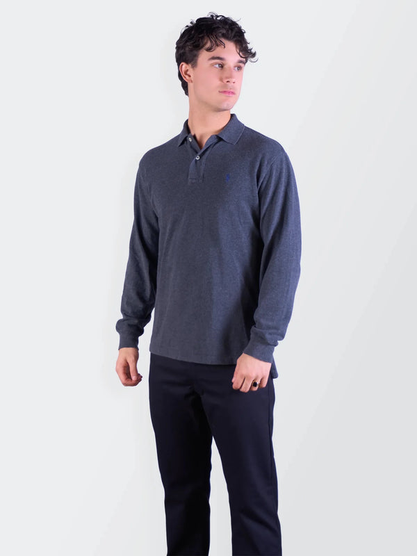 Ralph Lauren Grey Cotton Long Sleeve Polo Shirt - M