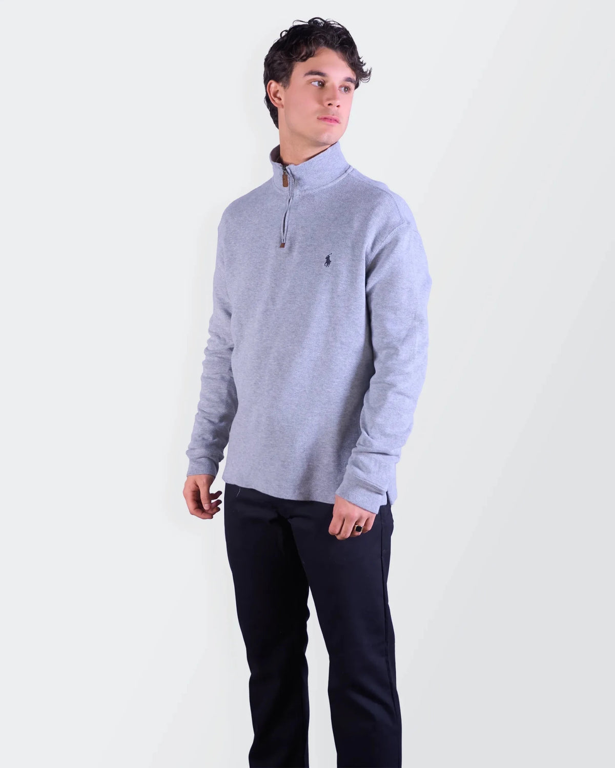 Ralph Lauren Grey Cotton Quarter - zip Sweater - M