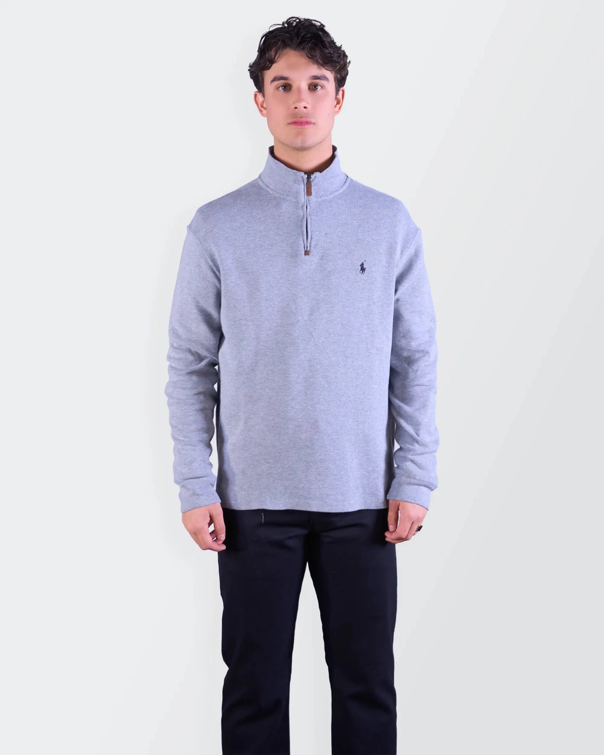 Ralph Lauren Grey Cotton Quarter - zip Sweater - M