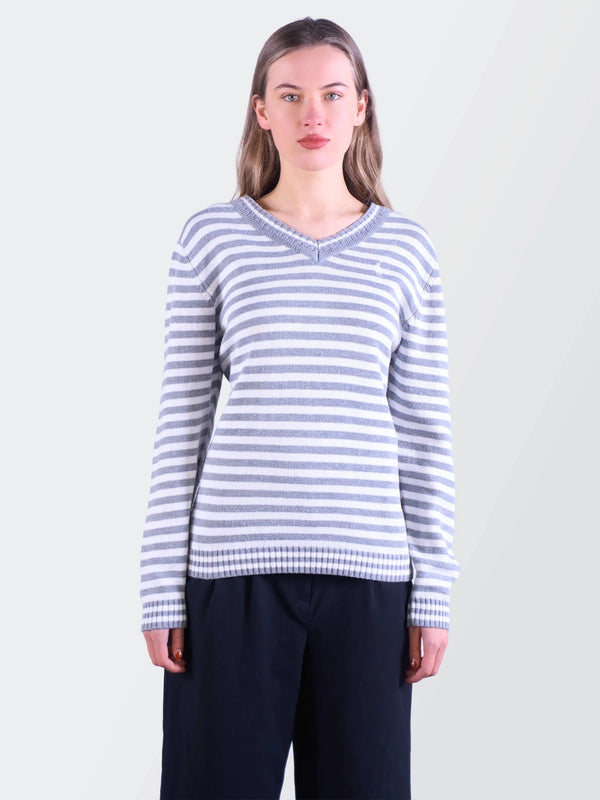 Ralph Lauren Grey Cotton V - neck Sweater - M