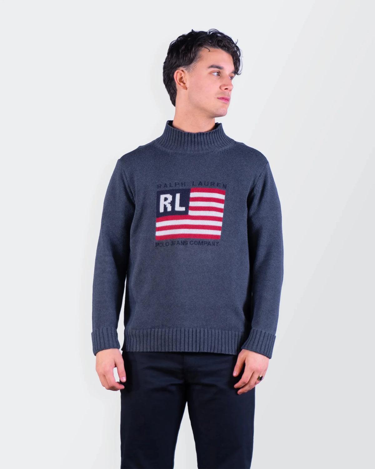 Ralph Lauren Grey Flag Turtleneck Sweater M