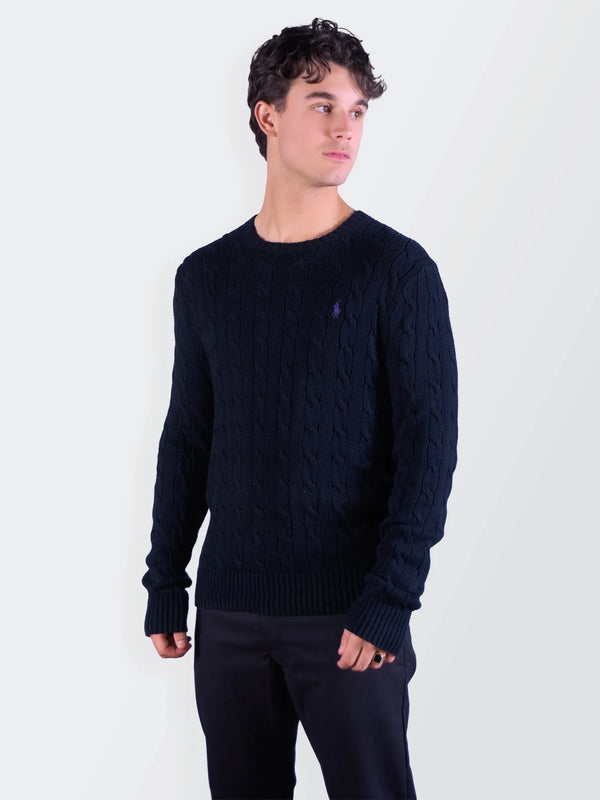 Ralph Lauren Navy Cotton Cable - Knit jumper - L