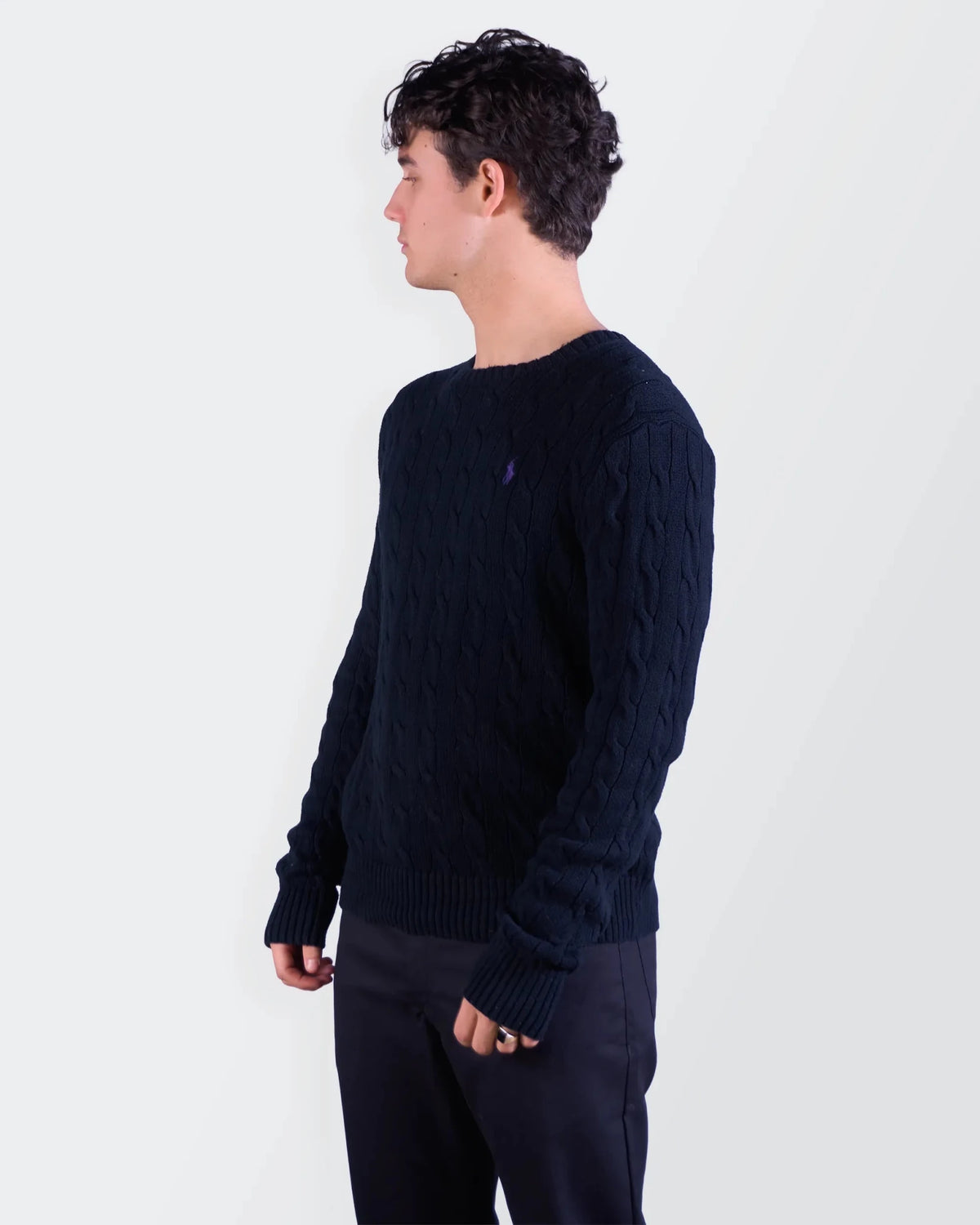 Ralph Lauren Navy Cotton Cable - Knit jumper - L