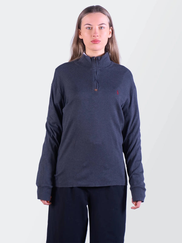 Ralph Lauren Navy Cotton Quarter - zip Sweater - L