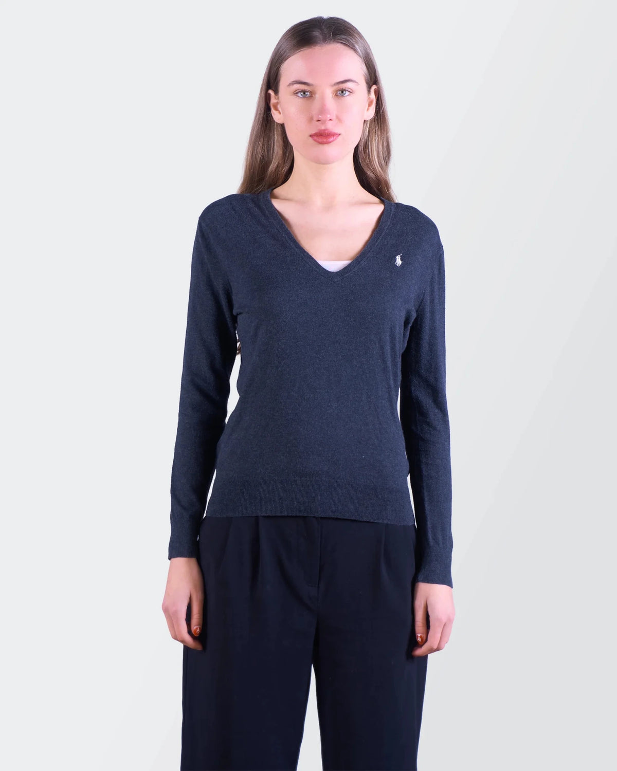 Ralph Lauren Navy Cotton V - neck Sweater - S