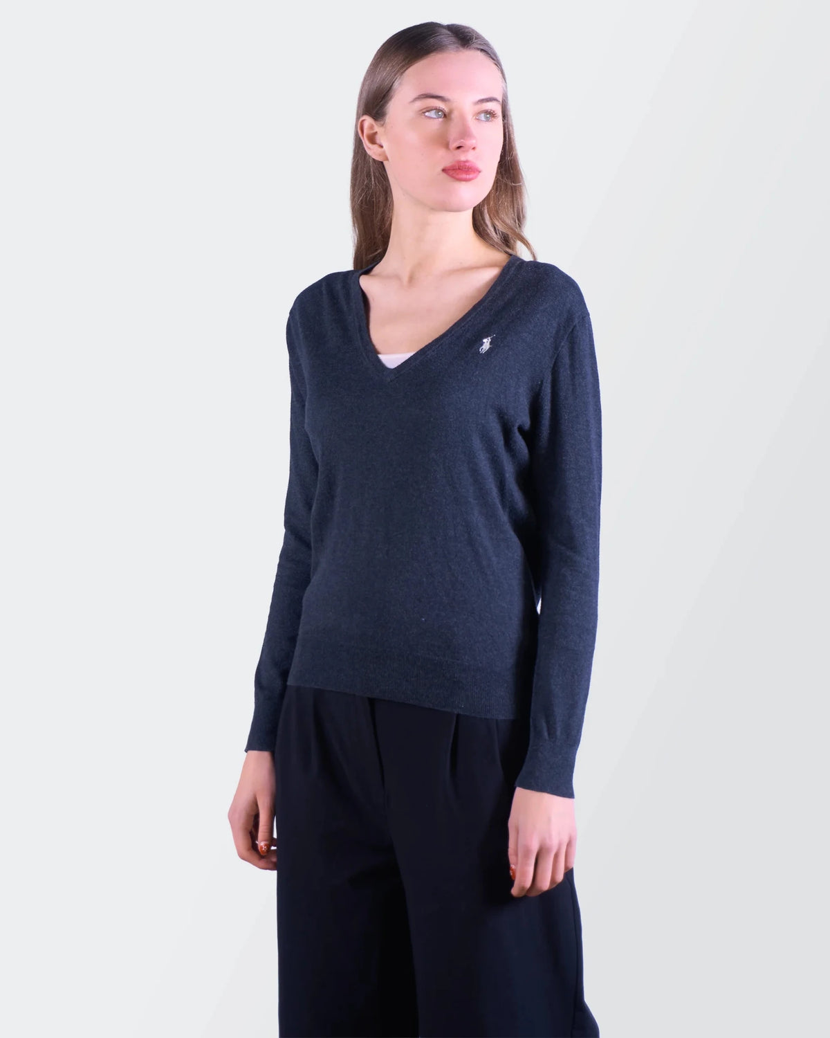 Ralph Lauren Navy Cotton V - neck Sweater - S