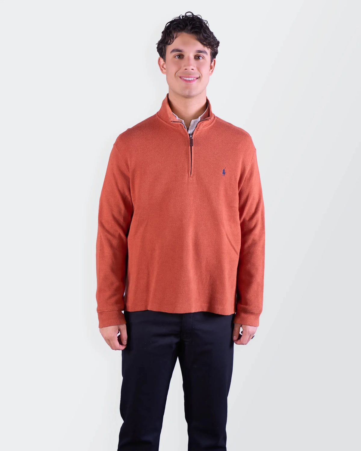 Ralph Lauren Orange Cotton Quarter - zip Sweater - M