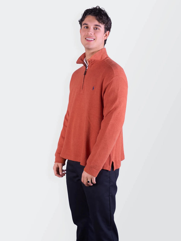 Ralph Lauren Orange Cotton Quarter - zip Sweater - M