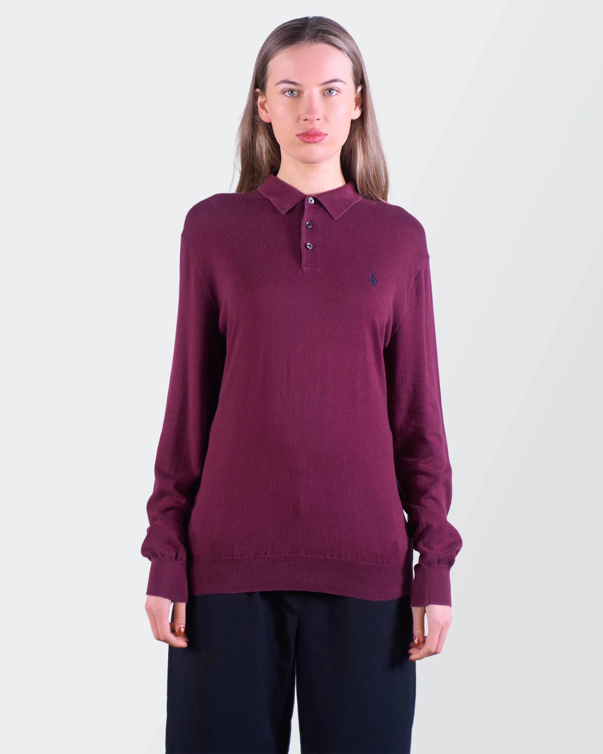 Ralph Lauren Purple Cotton Long Sleeve Polo Shirt - L