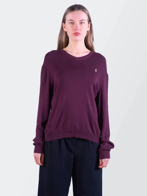 Ralph Lauren Purple Cotton V - neck Sweater - L