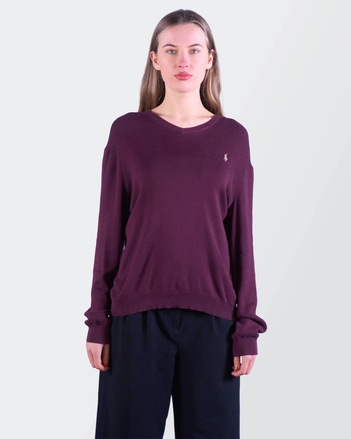 Ralph Lauren Purple Cotton V - neck Sweater - L