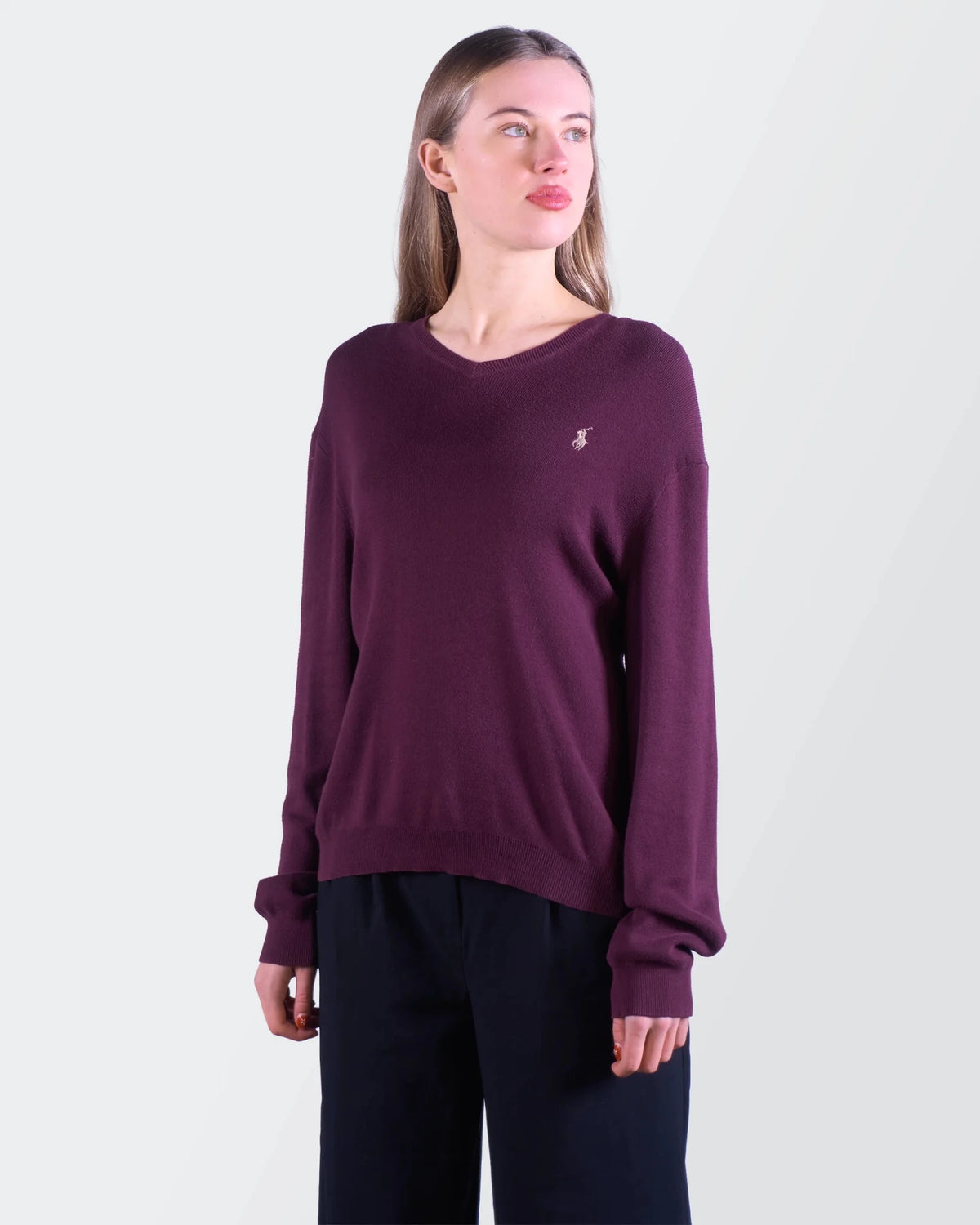 Ralph Lauren Purple Cotton V - neck Sweater - L