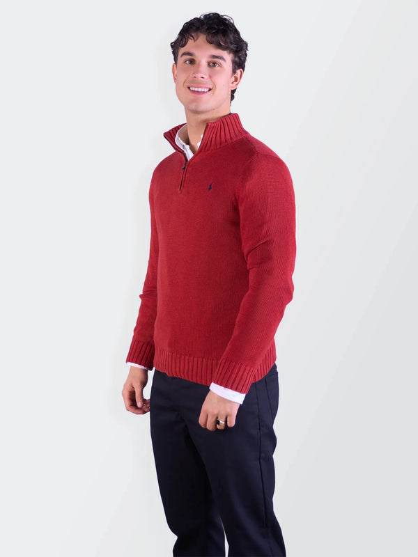Ralph Lauren Red Cotton Quarter - zip Sweater - M