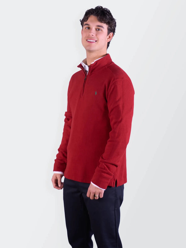 Ralph Lauren Red Cotton Quarter - zip Sweater - M