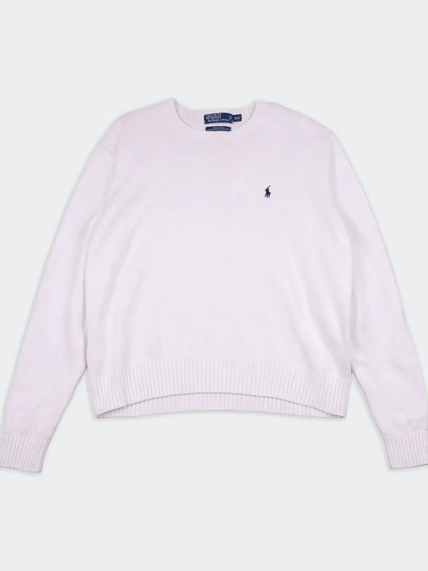Ralph Lauren White Cotton Crewneck Sweater - XXL