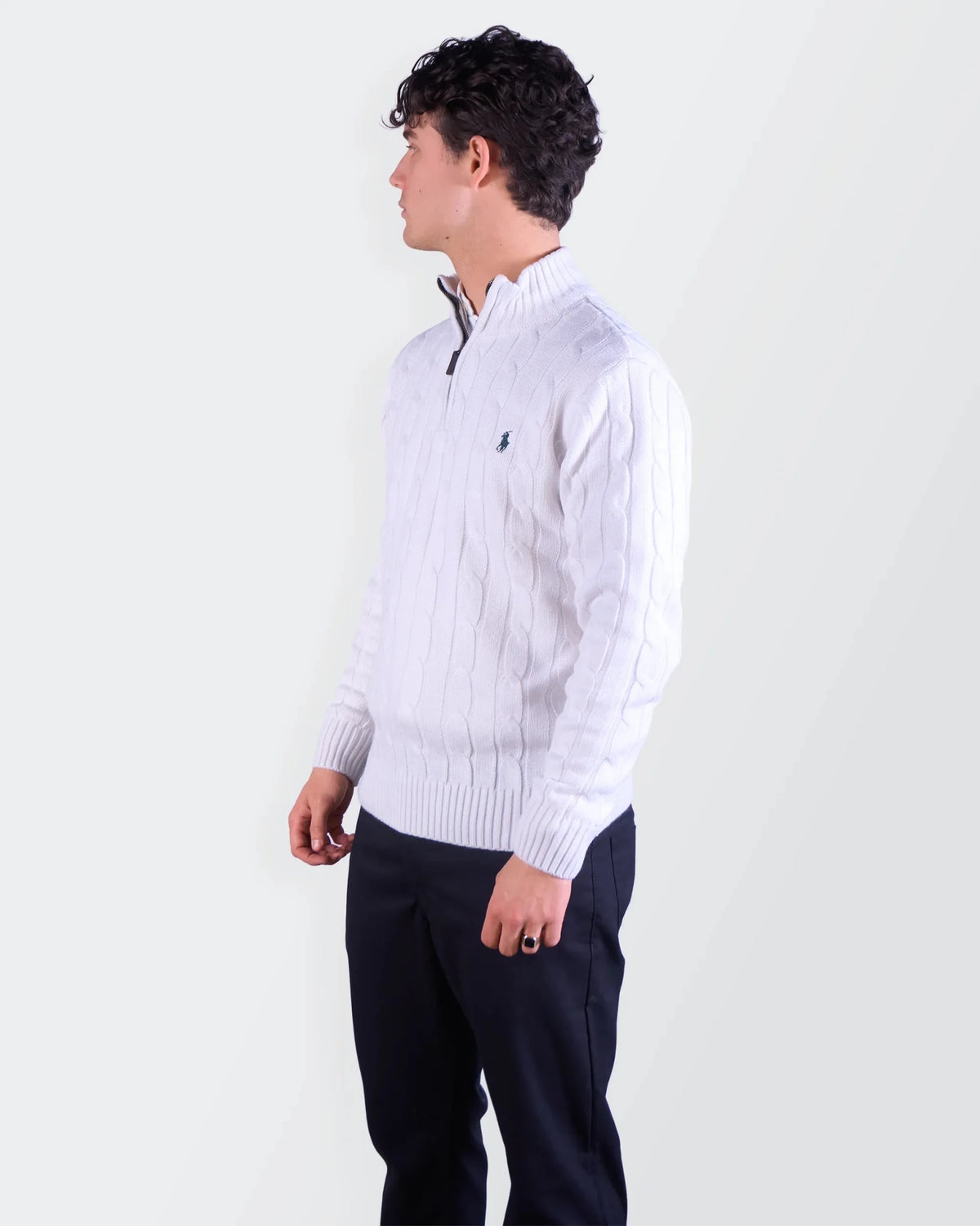 Ralph Lauren White Cotton Quarter - zip Sweater - M
