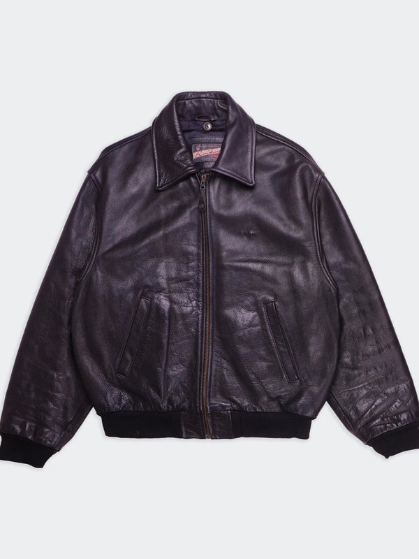 Redskins Black Leather Bomber Jacket - XL