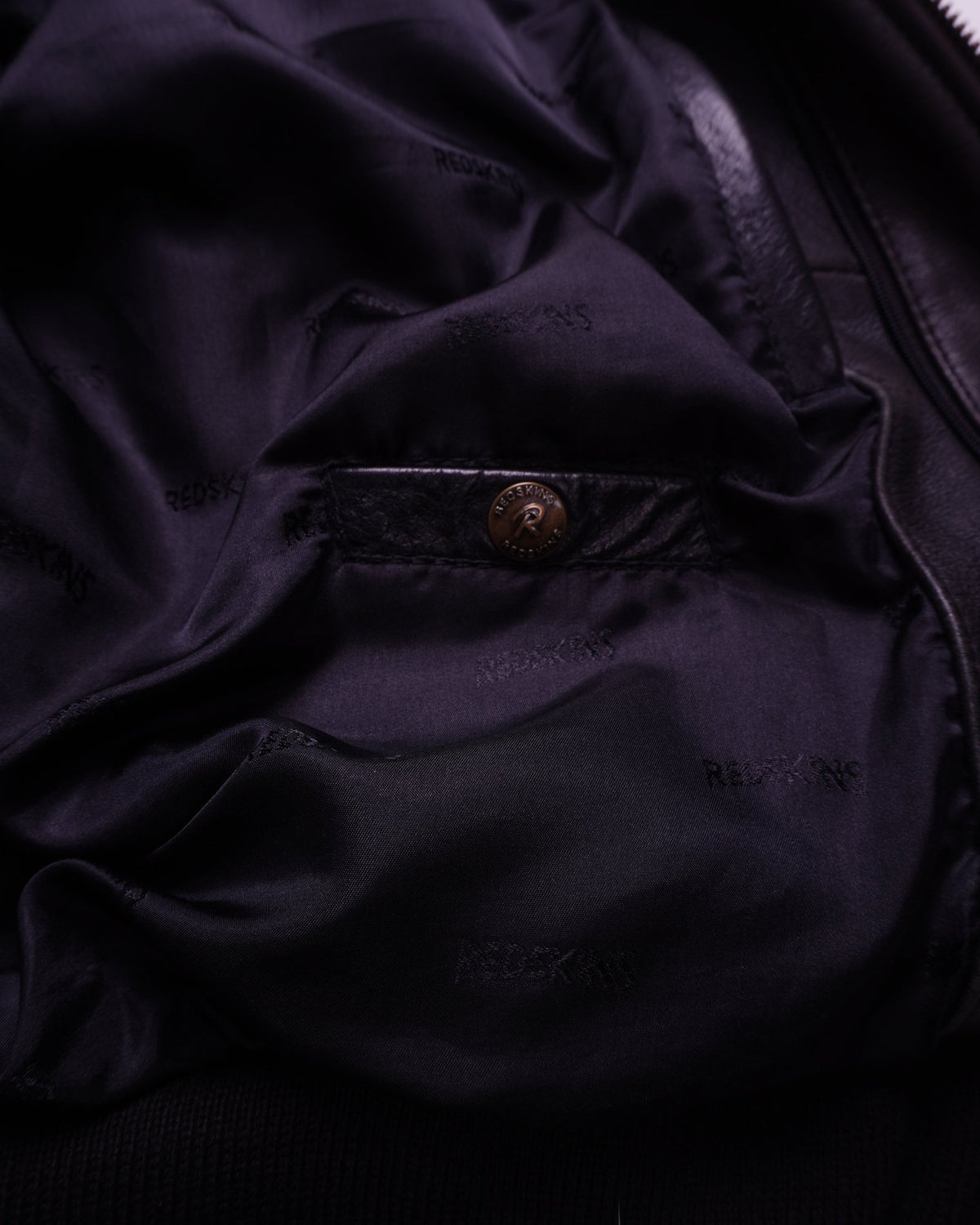 Redskins Black Leather Bomber Jacket - XL