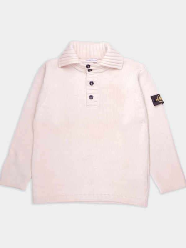 Stone Island White Knit Polo Shirt - L