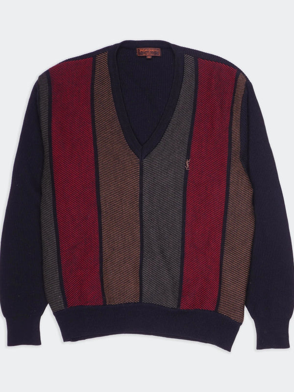 Yves Saint Laurent Black Cotton V - neck Sweater - S